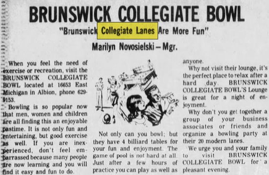 University Lanes (Collegiate Lanes) - April 1975 Homer Index (newer photo)